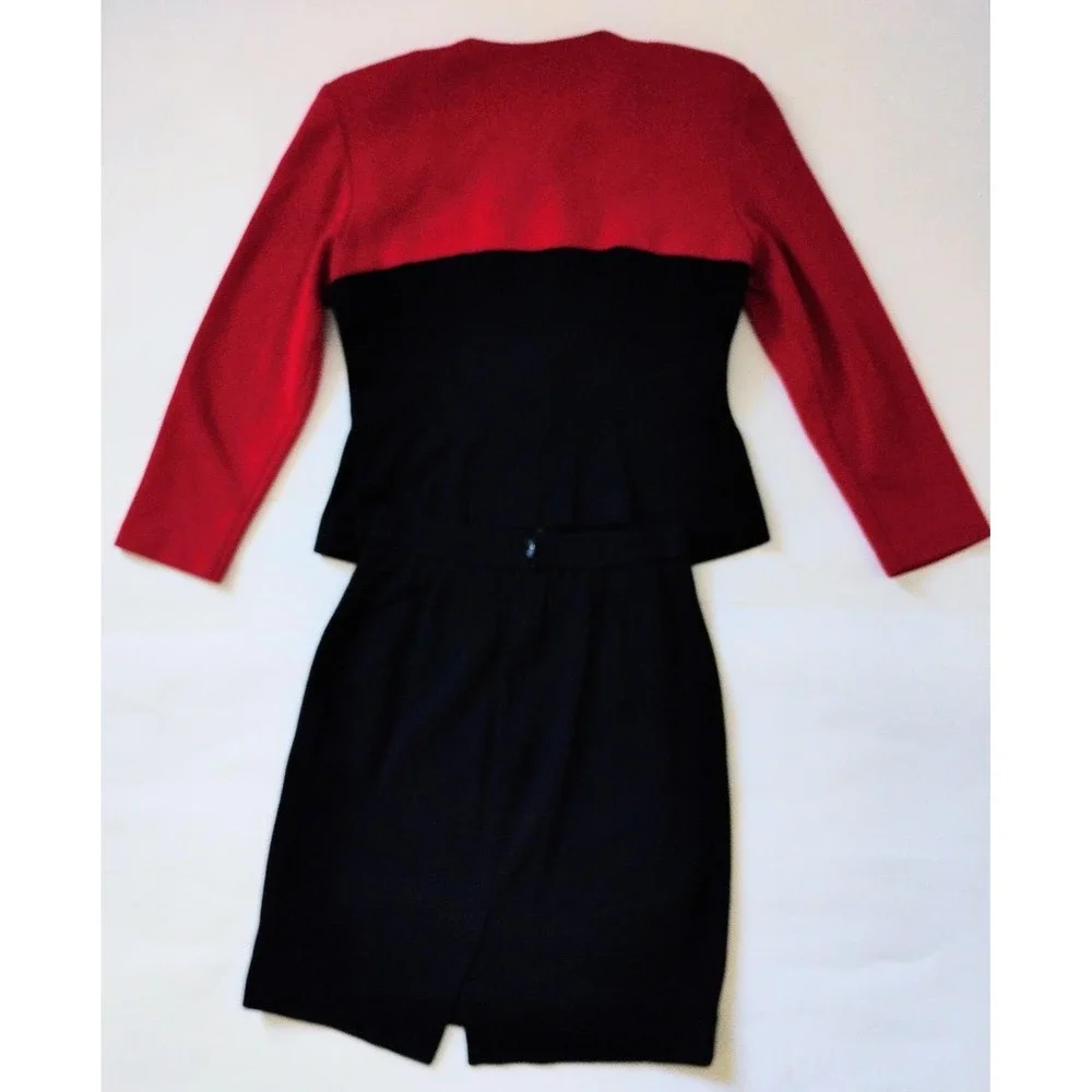 Positive Attitude Skirt Suit Women Small Red Black Colorblock Jacket Pencil Set